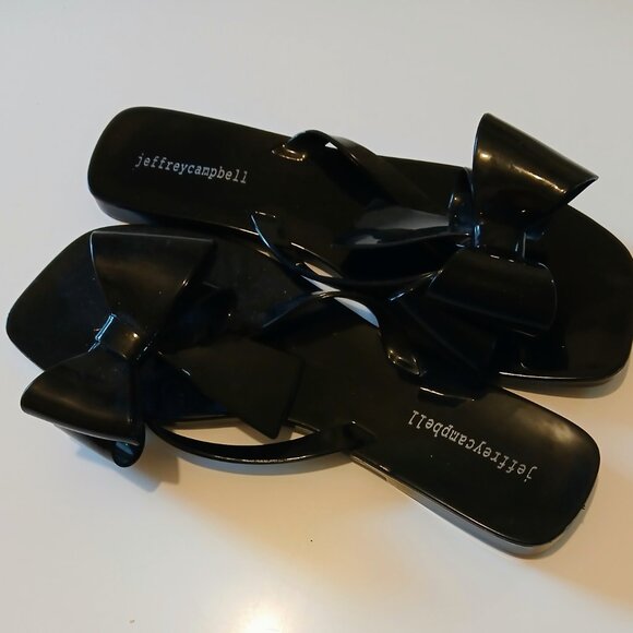 Jeffrey Campbell Black Flip Flop Bow Sandals GUC Size 10 - Picture 3 of 6